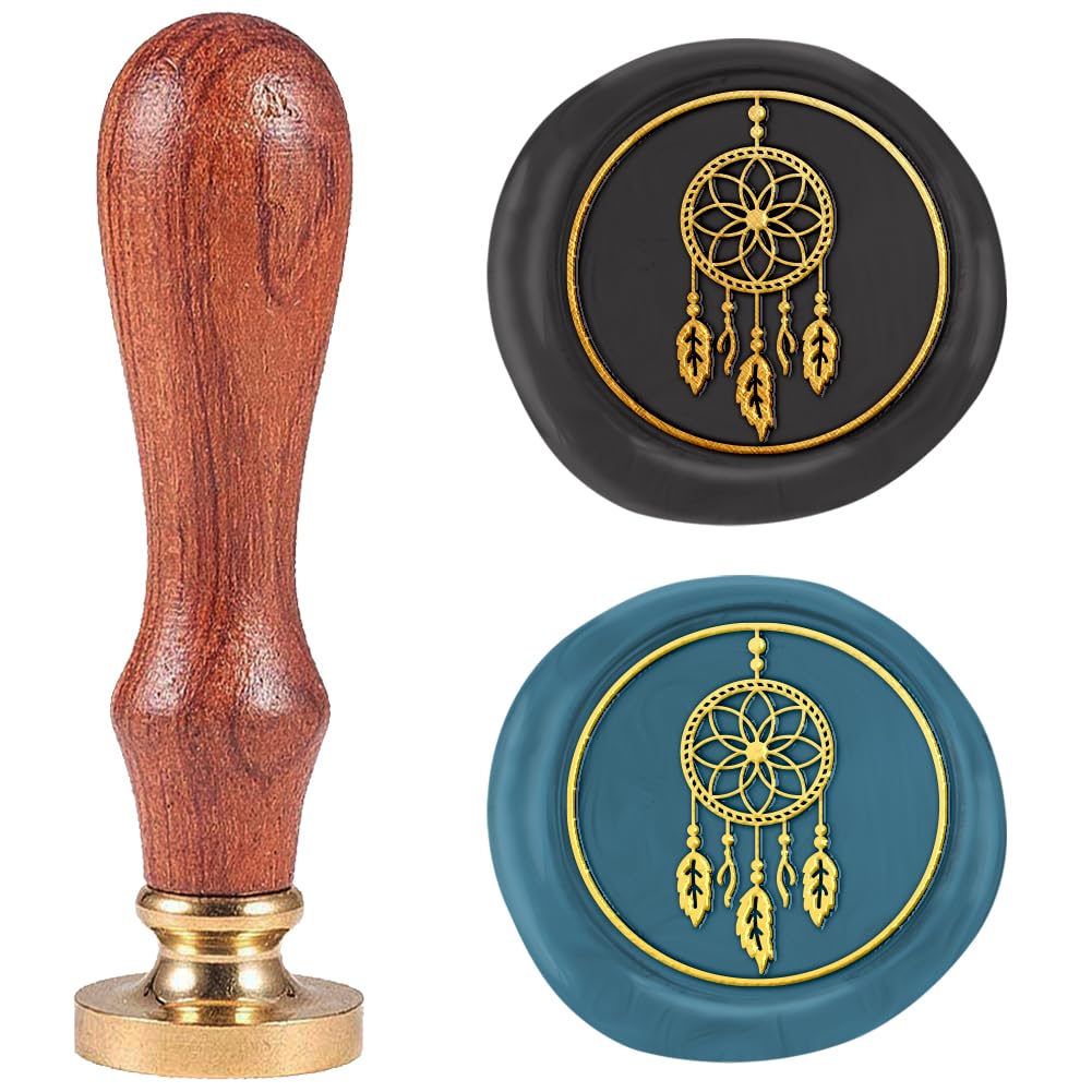 DELORIGIN 1" Dreamcatcher Wax Seal Stamp Retro Sealing Stamps Removable Brass Head Seal Stamp with Wooden Handle Sealing Wax for Envelope Greeting Card Letter Wedding Invitations Gift Wrapping Decor