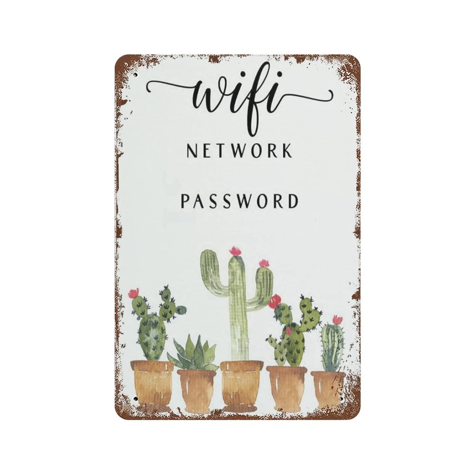 AOOEDM Cactus WiFi Password Vintage Metal Tin Sign for Home Coffee Shop Office Wall Art Metal Poster Garage Decor Man Cave Sign Inspirational Quote Wall Decor