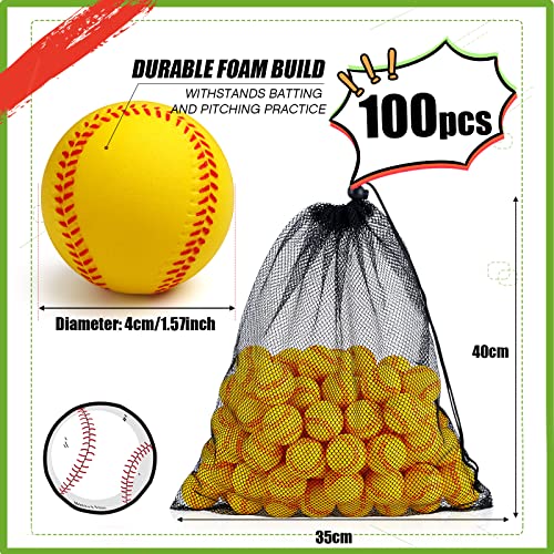 100 Pcs Mini Training Foam Baseballs Soft Baseballs with Storage Bag