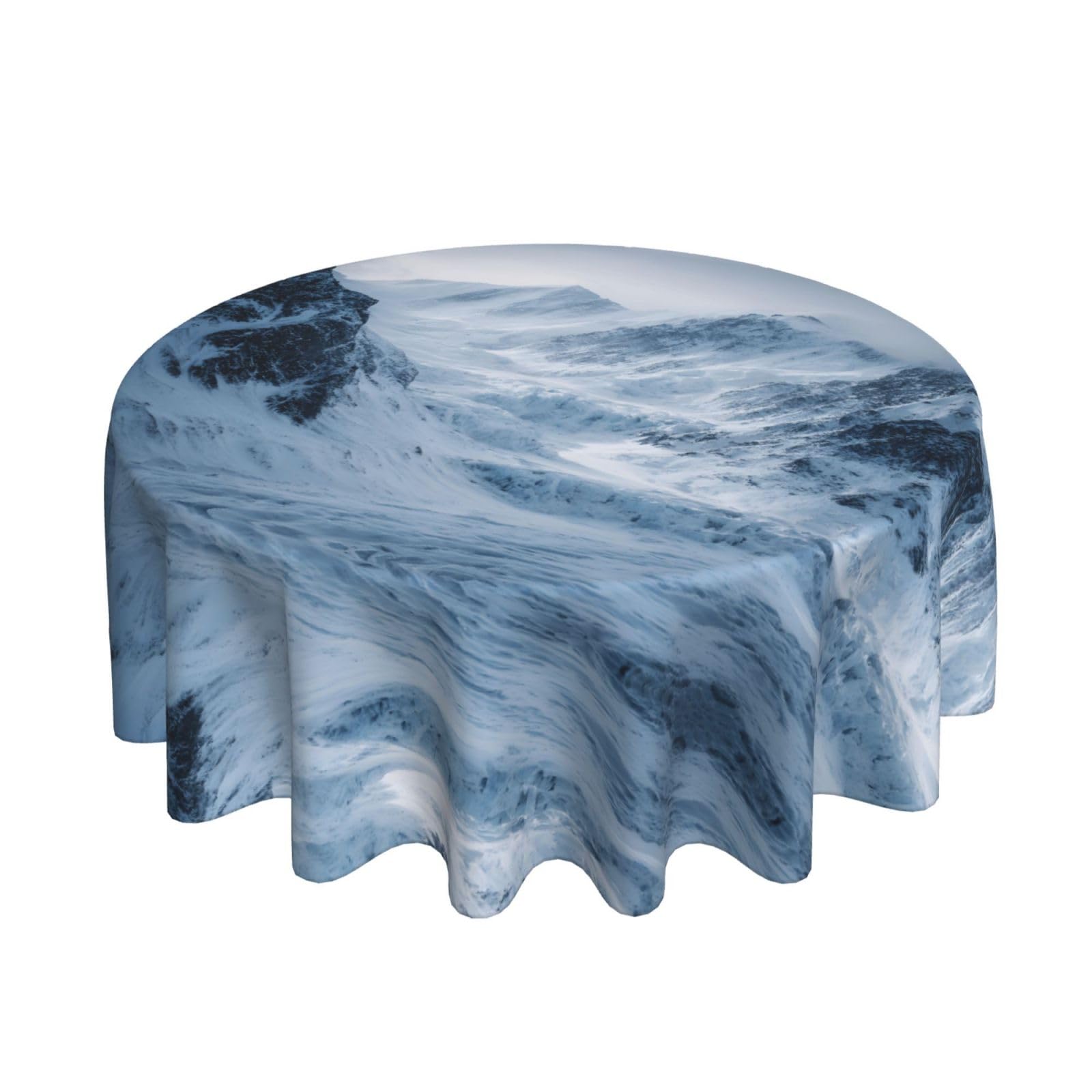 ESNAIUVCD Winter Glacier print Round Tablecloth Waterproof Washable Wipeable Resistant Polyester Circular Table Cover for Dining Room Kitchen Indoor Outside 60"