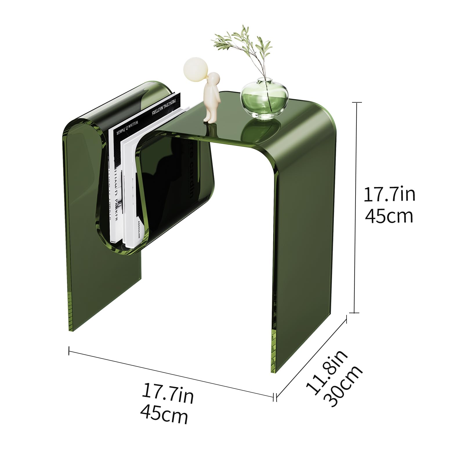 Table d'appoint en Acrylique, 45 x 30 x 45 cm, Vert