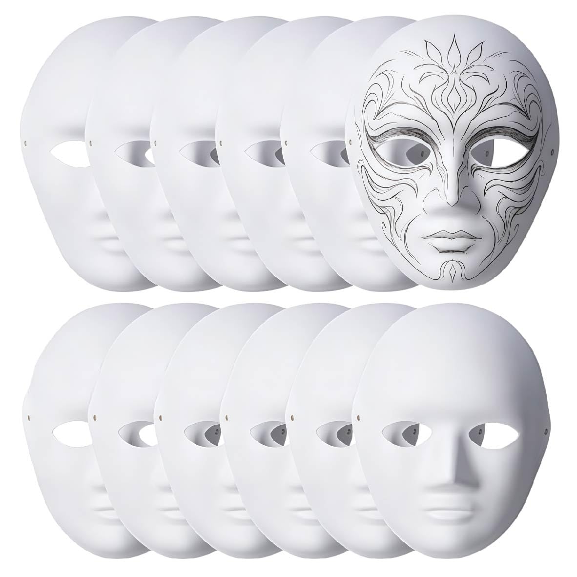 MEETOZ 12 Pcs DIY White Paper Masks, Full Face Mask, Paintable Paper Mask, Women Men Full Face Masks, for Cosplay, Mardi Gras Halloween Christmas Mask, Arts and Crafts, DIY Mask