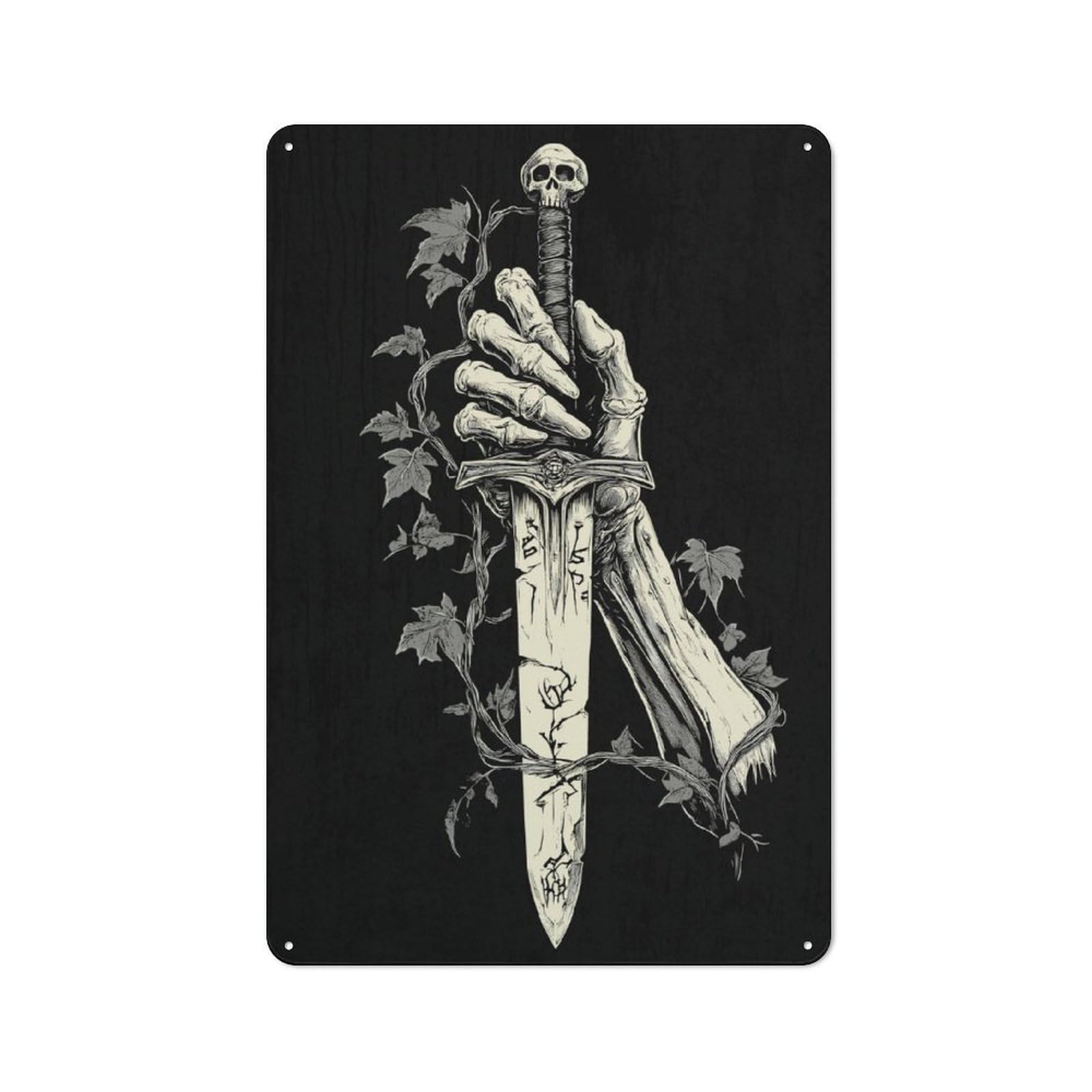 Junmoney Gothic Skeleton Hand Holding Dagger Tin Wall Plaque 30X20cm With For Bar Or Restaurant, For Hospitality Decor Collectors