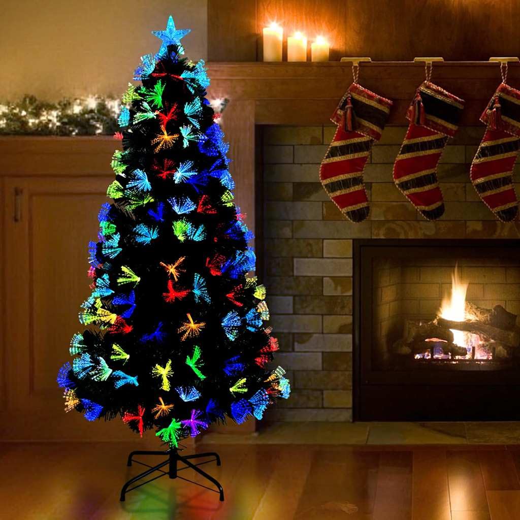 Künstlicher Weihnachtsbaum 120 cm Grün, PVC, Art Deco Design, Mehrfarbige LED-Lichter, Für Innen- & Außenbereich, USB-Stromquelle, 60 x 60 x 120 cm