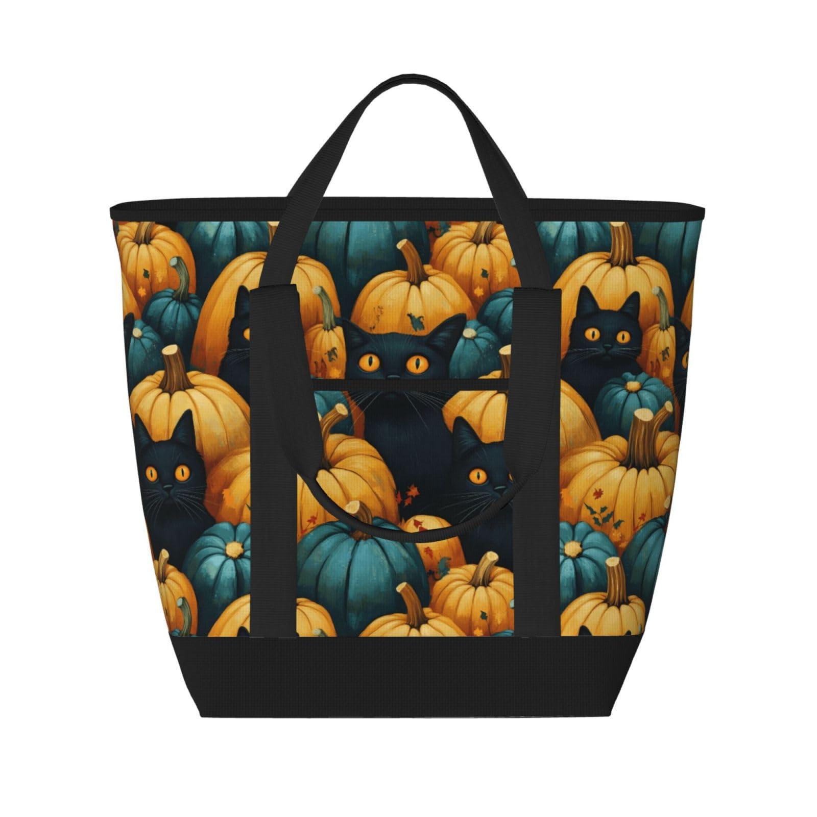 Sac d'épicerie isotherme chat noir et citrouille grand format pour courses