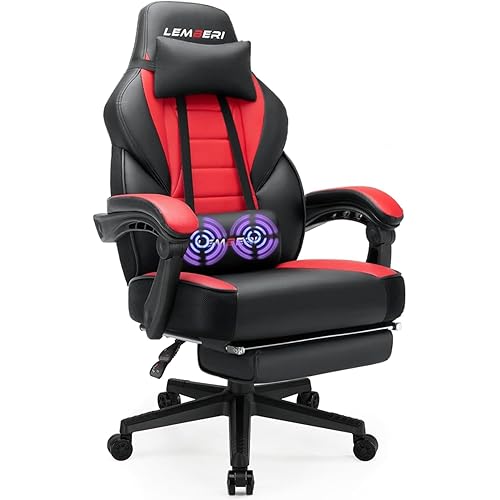 LEMBERI Big and Tall Gaming Chair 400lb Capacity, Heavy-Duty Office Chair with Reinforced Footrest, Wide Seat High Back PC Desk Chair with Linkage Armrests, Thickened Steel Frame, PU Leather, Red