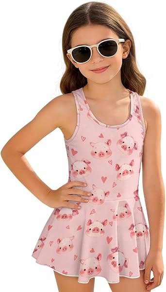 Girls One Piece Swimsuit Skirted Bathing Suit Modest Beach Pool Swim Dress Size 3-13 Years