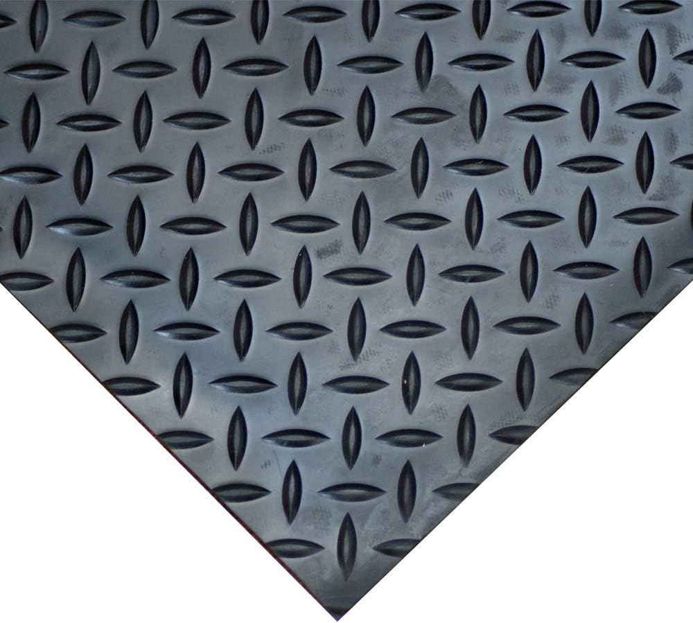 Goodyear Diamond-Plate Rubber Flooring - 3.5mm x 36" x 8ft - Black