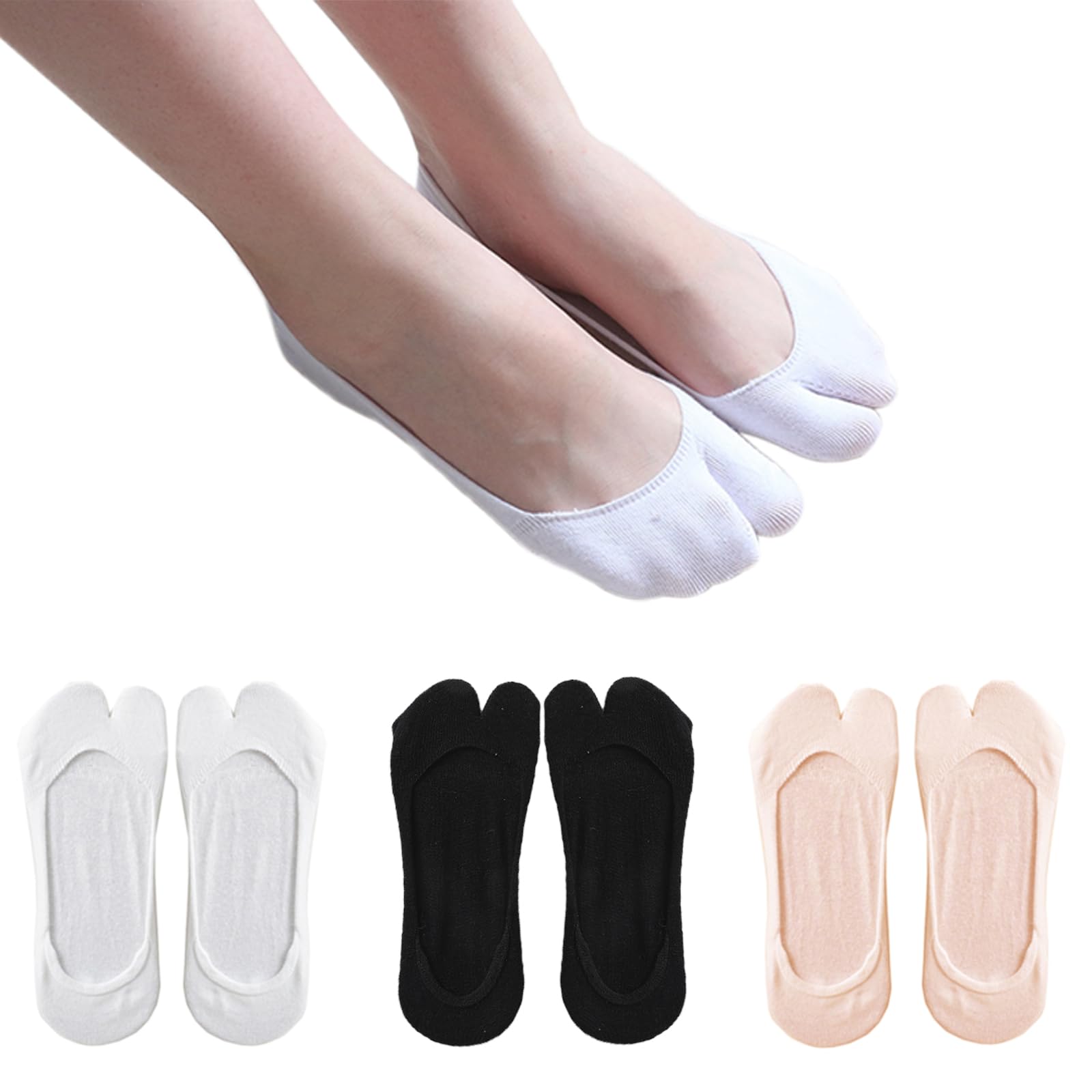 ZARSIO3 Pairs Japan Tabi Socks No Show Socks Flip Flop Sock Split Toe Low Cut Sock