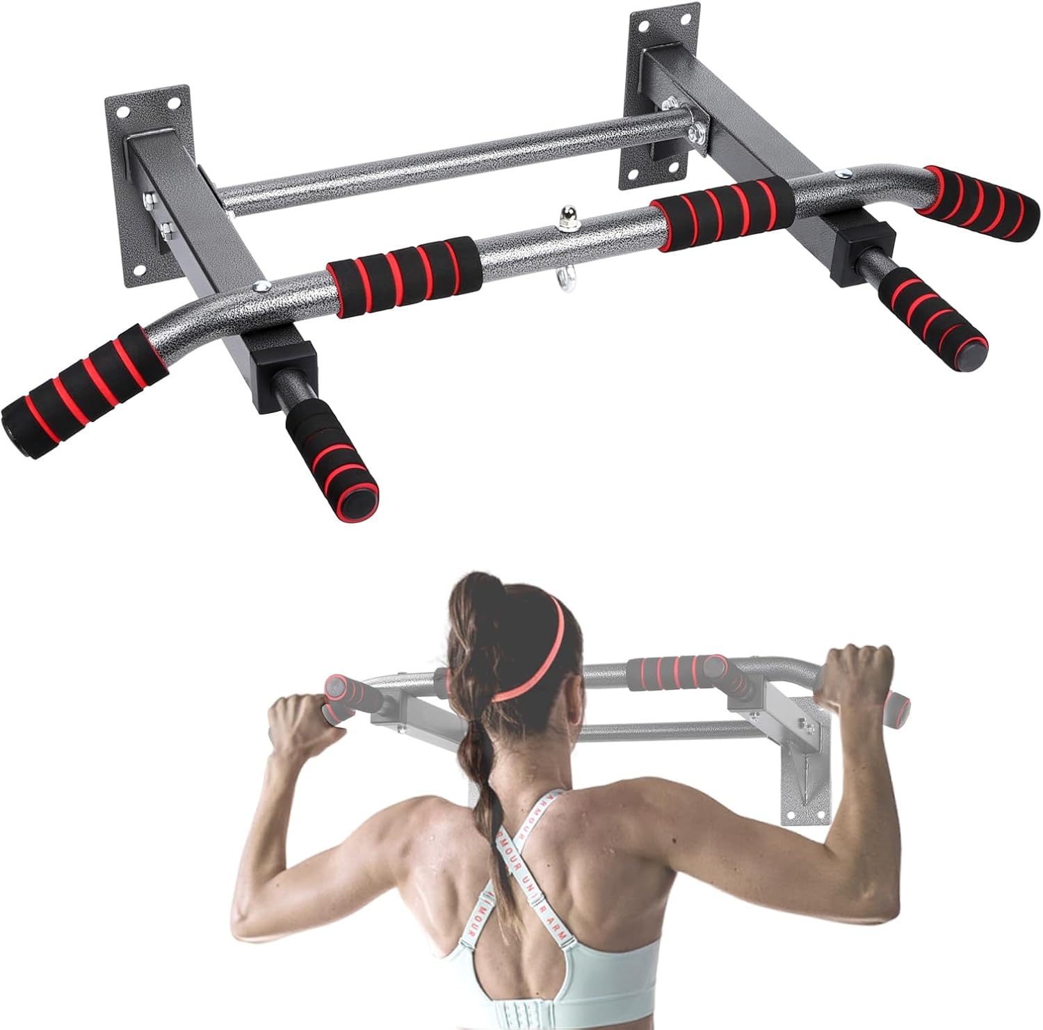 Pull Up Bar Wall Mounted Multifunctional Wall Mounted Pull Up Bar for Home Gym Workout Strength Training Equipment (Silver)