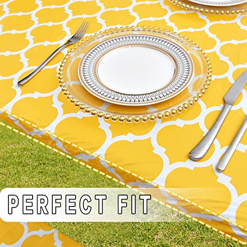 Randlanter 3 Piece Set Vinyl Fitted Picnic Table And Bench Seat Covers With Elastic Edges Indoor And Outdoor Dining Garden Tablecloth Set Long Chair Covers -Yellow Morocco 72X28” #TOP4