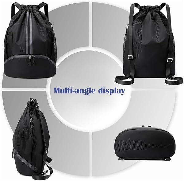 Mochila con cordón, bolsa de gimnasio de natación con compartimento para zapatos y bolsillo a prueba de humedad para mujeres y hombres, Azul marino 1 , Mochila con cordón - 4