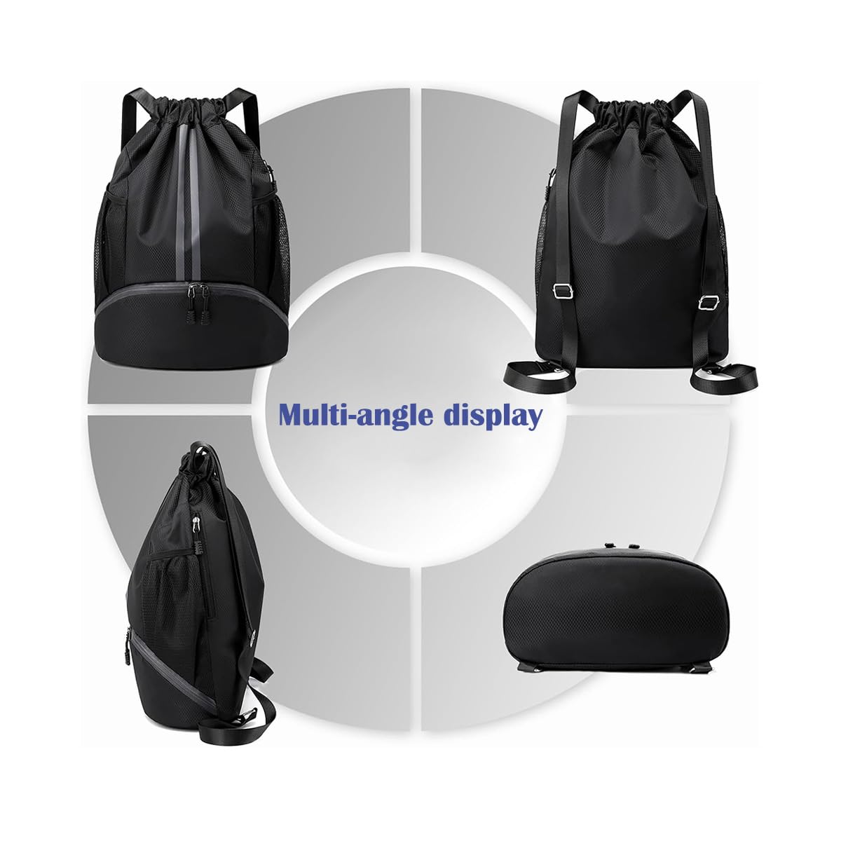 Mochila con cordón, bolsa de gimnasio de natación con compartimento para zapatos y bolsillo a prueba de humedad para mujeres y hombres, Azul marino 1 , Mochila con cordón - 5