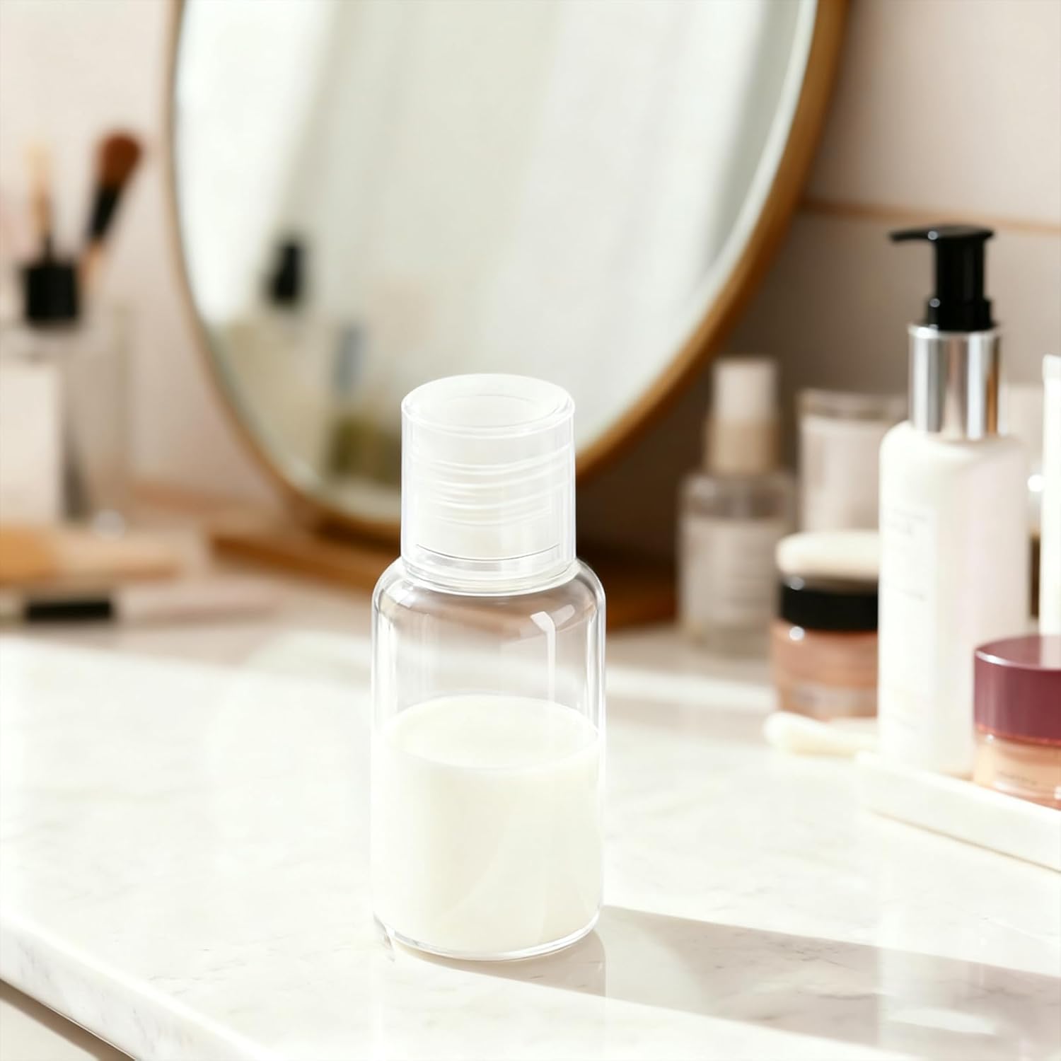 MOUYAT 110 Pack 1oz Clear Plastic Flip Cap Bottles, 30ml Empty Squeeze Travel Bottles with Flip Cap, Mini Refillable Travel Size Sample Containers for Lotion, Cream and Toiletries - Image 7