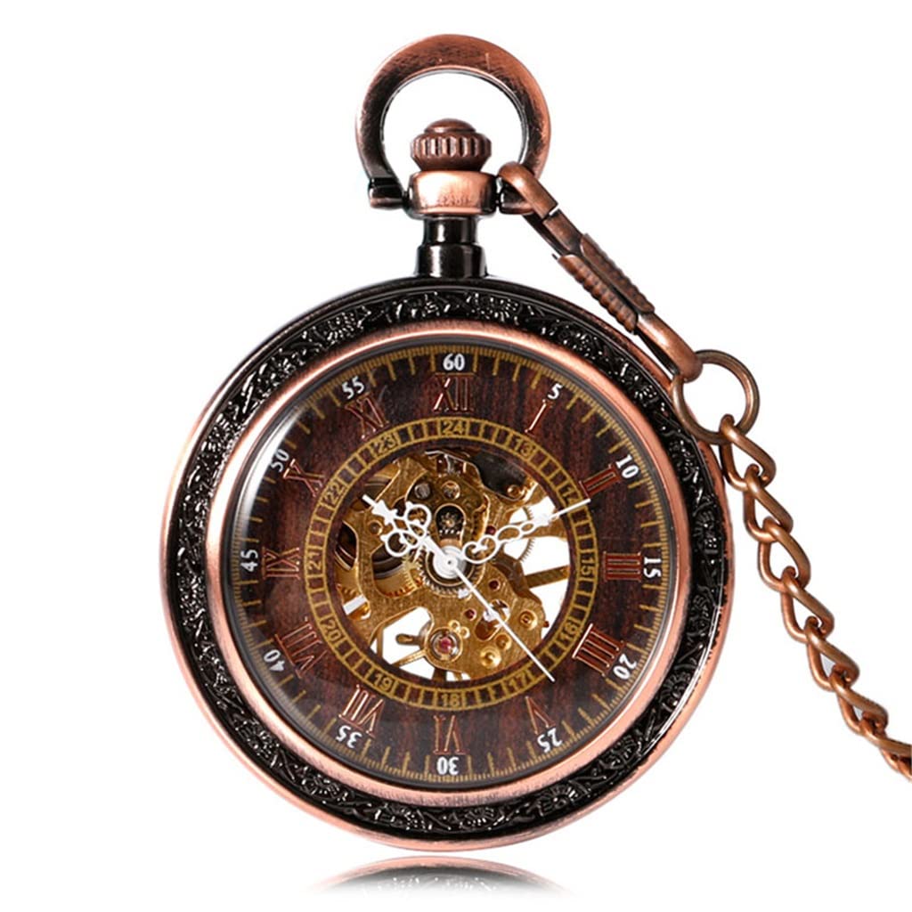 Steampunk Antyczny miedziany grawerowany mechaniczny zegarek kieszonkowy dla mężczyzn i kobiet z zegarkiem łańcuszkowym (kolor: A, rozmiar: 5,0 cm) (A 5,0 cm)
