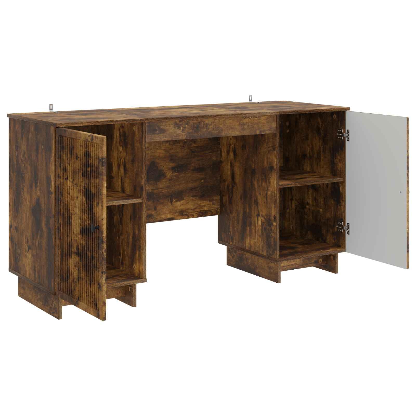 Schreibtisch Geräucherte Eiche aus Holzwerkstoff 142,5 x 50 x 75 cm für Laptop, PC Arbeit, Homeoffice, Gaming, Lernen, Büro und Wohnraum mit Stauraum und Ablage