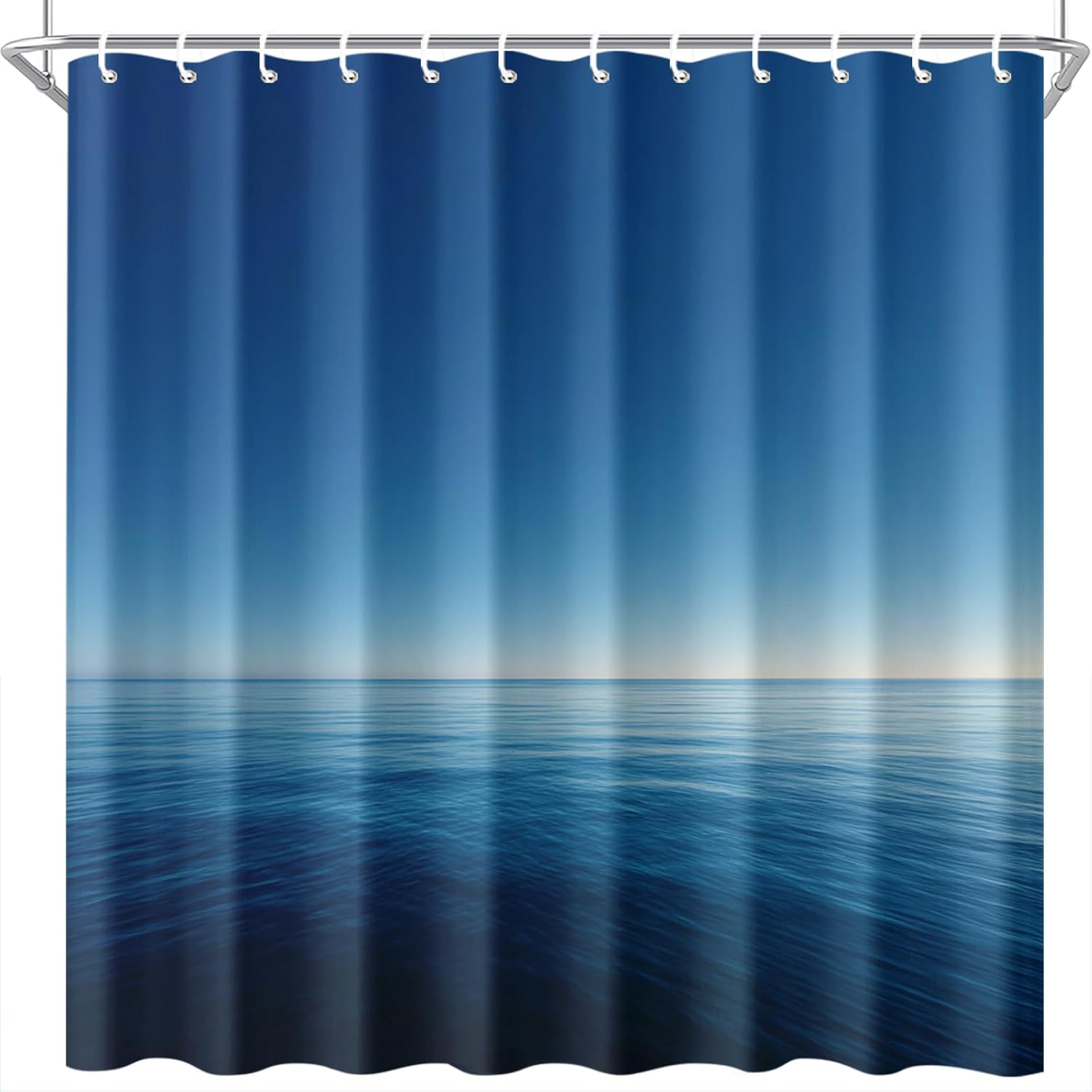 Ocean Horizon Shower Curtain 72x72 Inch with Hooks Minimalist Blue Sky and Sea Design Fabric Bathroom Decor with Calm Water and Clear Horizon for Zen Spa Modern Bathtub
