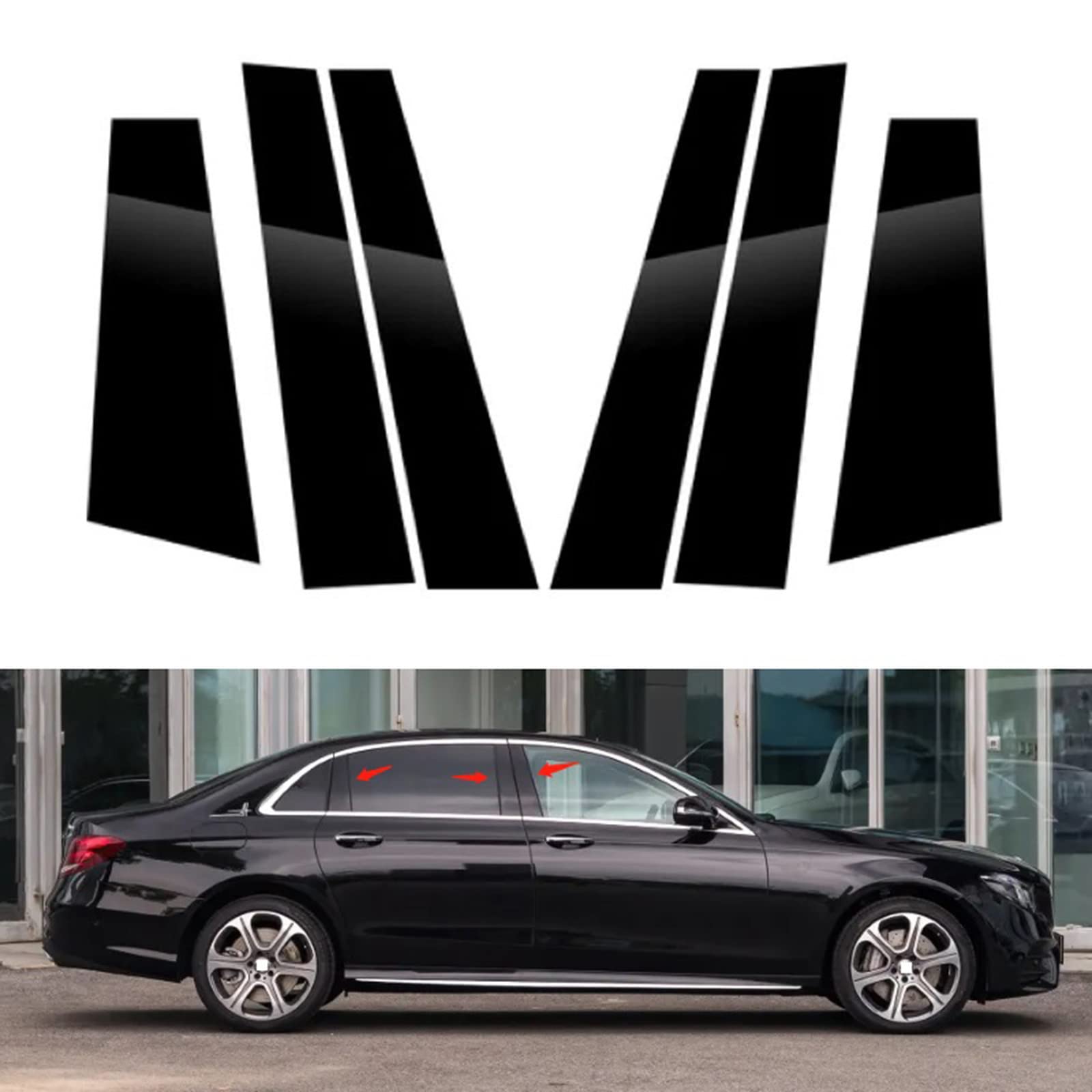 6 pcs/Set Car Center Pillar B+C Door Window Trim Mouldings Decoration for M-ercedes Ben z E Class Sedan 2016-2021, Mirror Effect Black Garnish Pillar Middle Anti Scratch Protective Strip Sticker