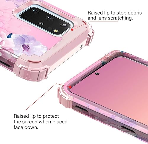 Miniatura 4 de Casetego Funda para Galaxy S20 Plus, S20+, diseño floral de tres capas, resistente, resistente, a prueba de golpes, cuerpo completo, policarbonato