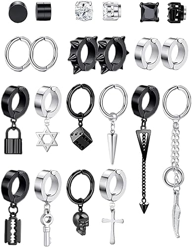 YOVORO 22Pcs Stainless Steel Non Pierced Earrings for Men Women Non-piercing Stu
