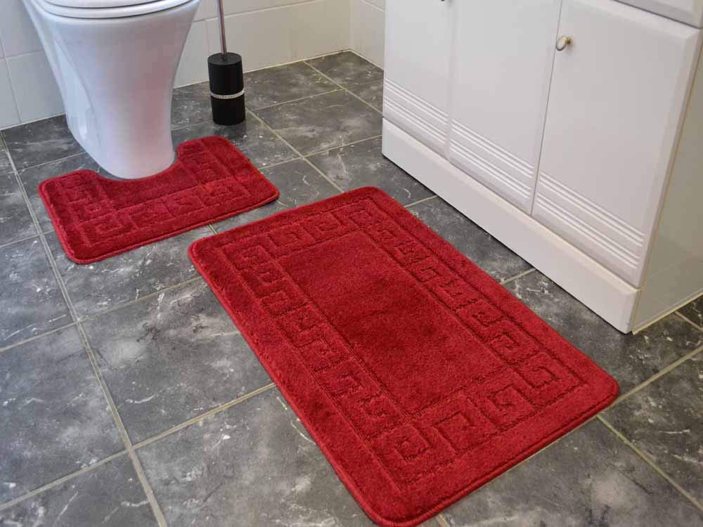 Rugs Supermarket Burgundy 2 Piece Bath Mat Set. Available in 25 Colours