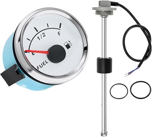 Liquid Level Sensors, 0-190ohm Oil Liquid Tank Fuel Level Indicator 52MM Fuel Level Gauge with Fuel Level Sensor 100MM 125MM 150MM 200MM 250MM 400MM(Gauge X 275MM Sensor)