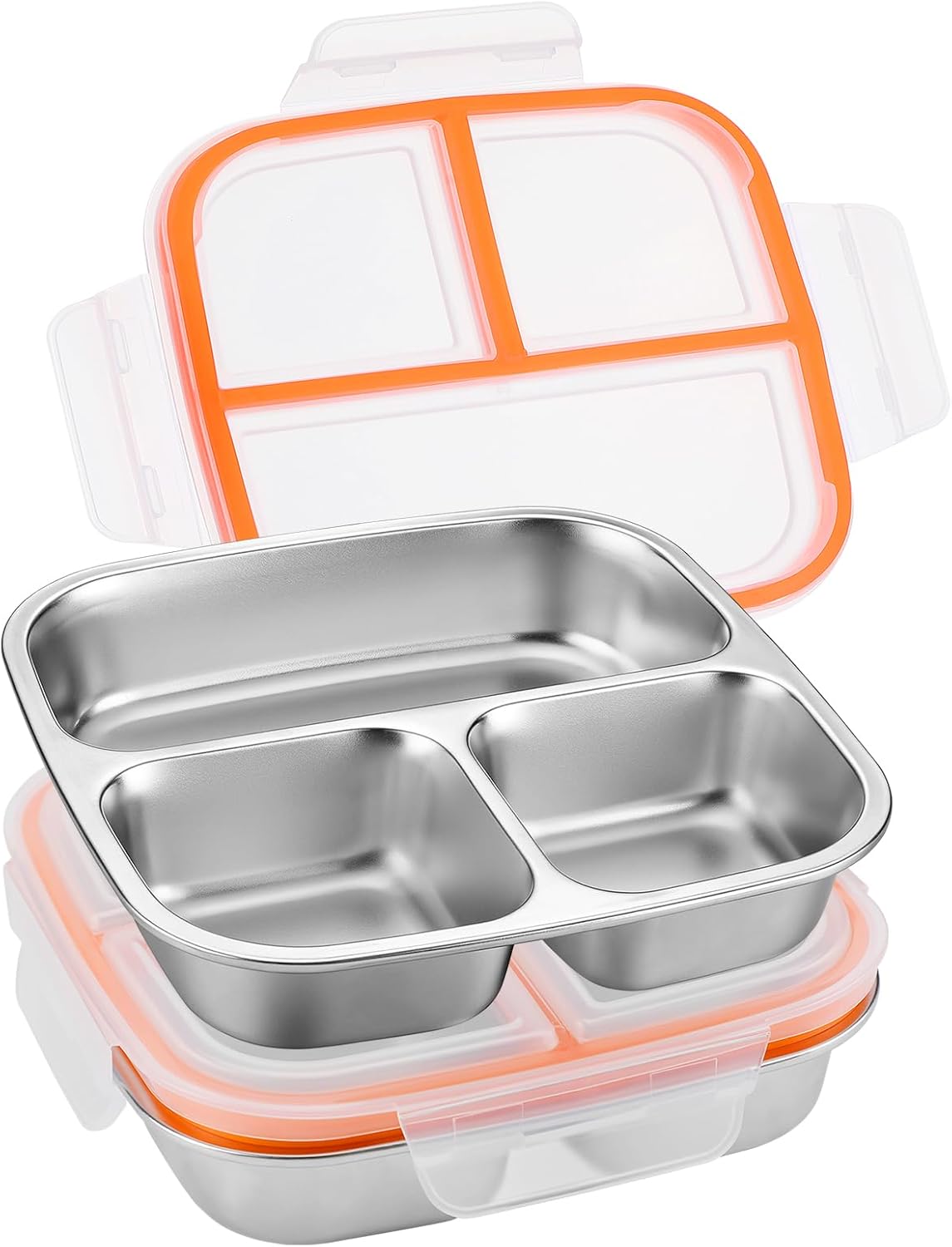 Alphatool 2 pcs Portable Stainless Steel Snack Containers for Kids - 3 Compartments Includes 10 oz & 5 oz, Dishwasher Safe Lunch Box Bento Box for School Office