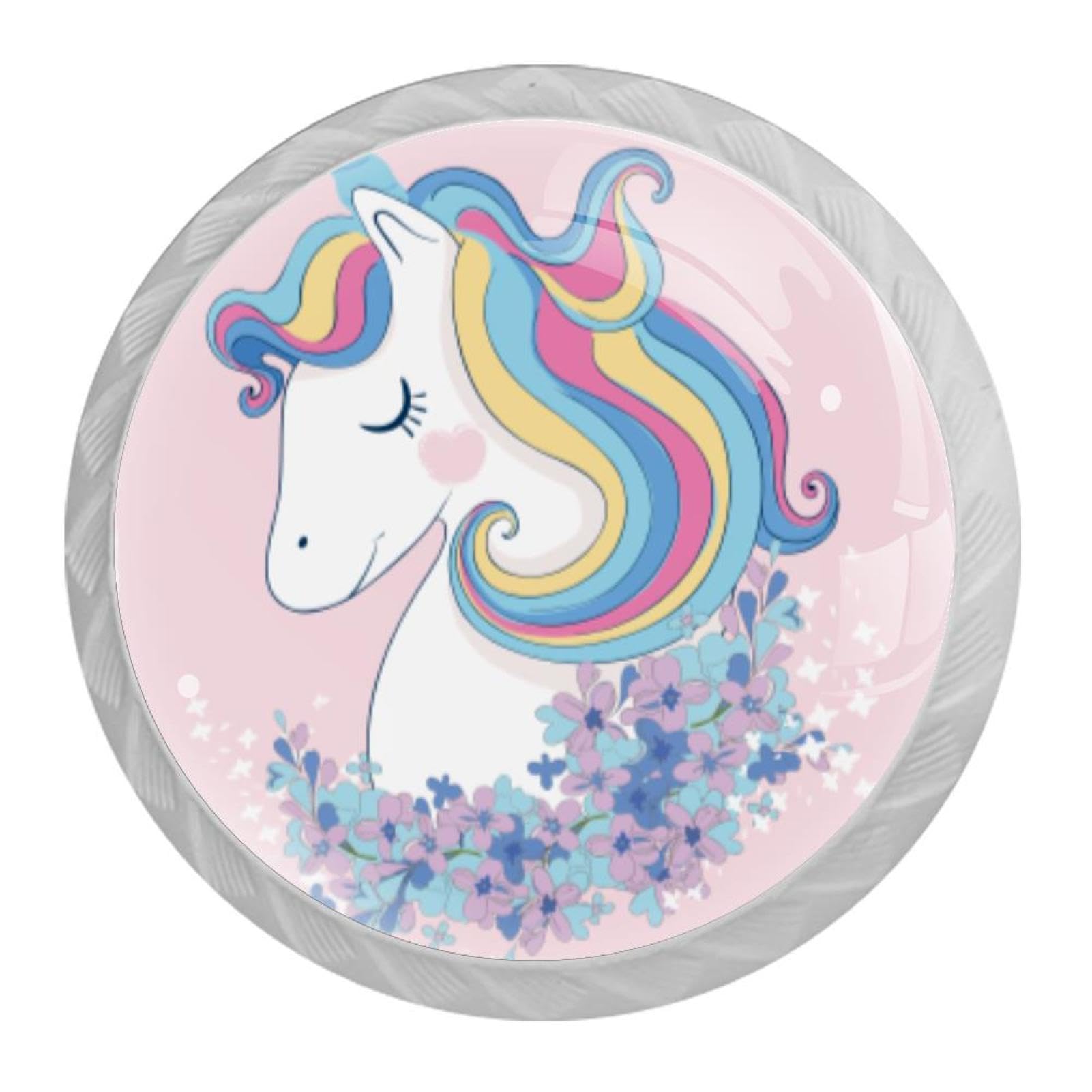 Tqmspg 4 Pieces Drawer Pulls Unicorn Door Knobs Dresser Handles for Kitchen Wardrobe Cupboard Hardware Furniture