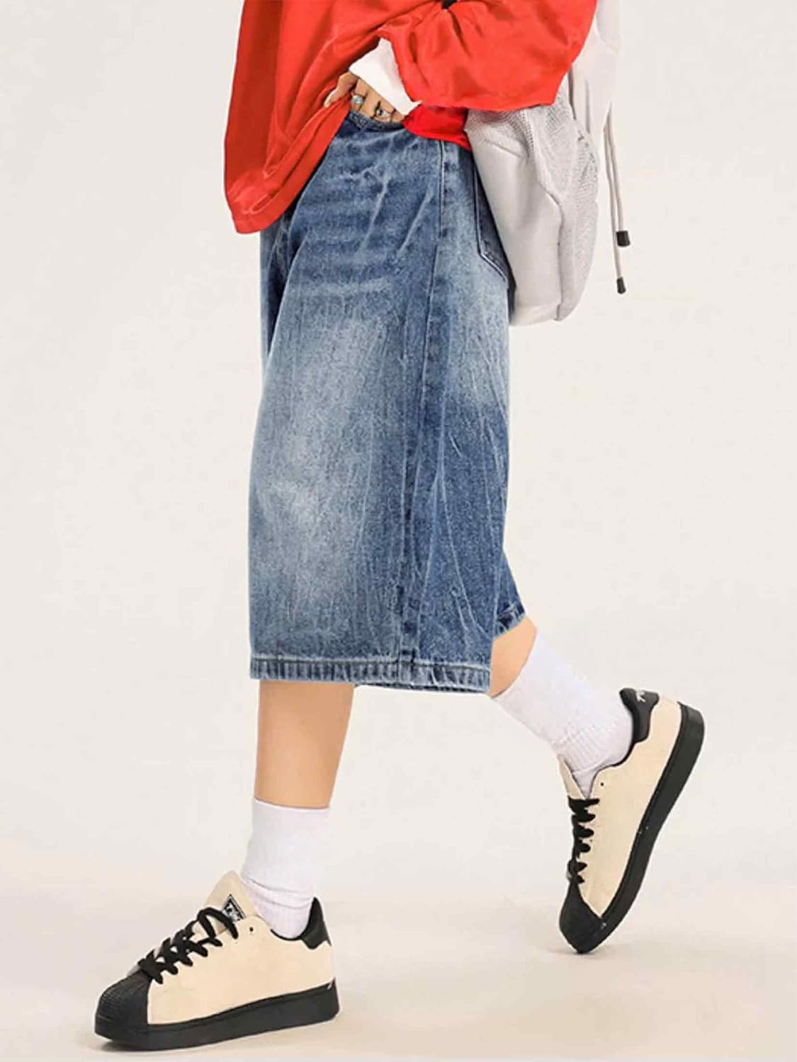EMMIOL Machine Wash Y2K Jorts Women Wide Leg Baggy Long Jean Shorts Loose Fit Grunge Bermuda Denim Shorts