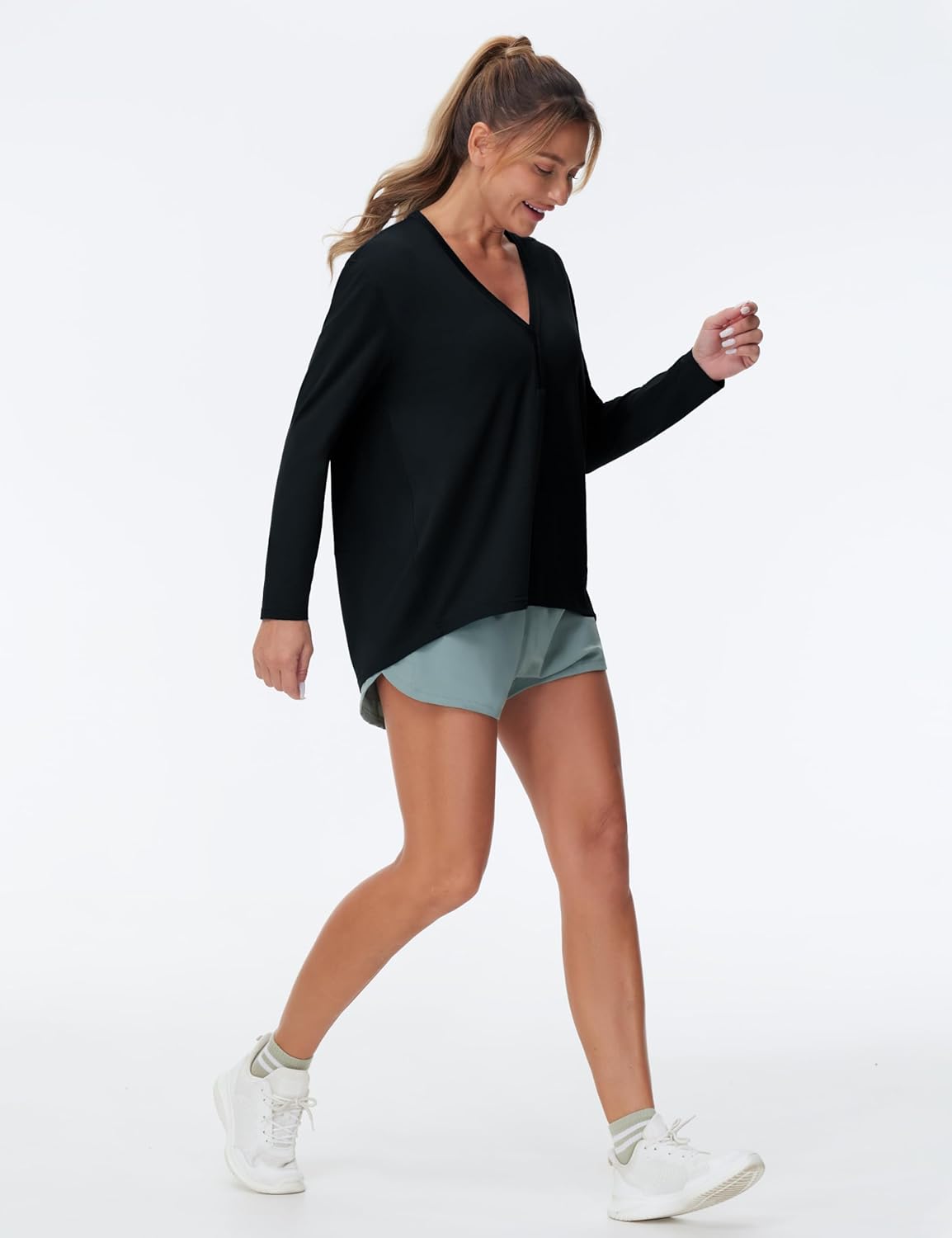 THE GYM PEOPLE Women's Long Sleeve Workout Shirts Loose Fit V-Neck Running T-Shirts Tops - Image 6