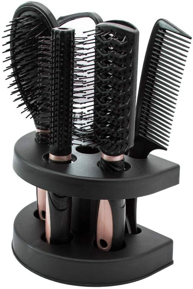 5pcs Hair Brush Comb Set Women Ladies Hair Care Gift Set Brush with Hair Brush,Comb,Mirror,Hair Care Massage Brush And Holder Stand for Adults & Kids (Pink)