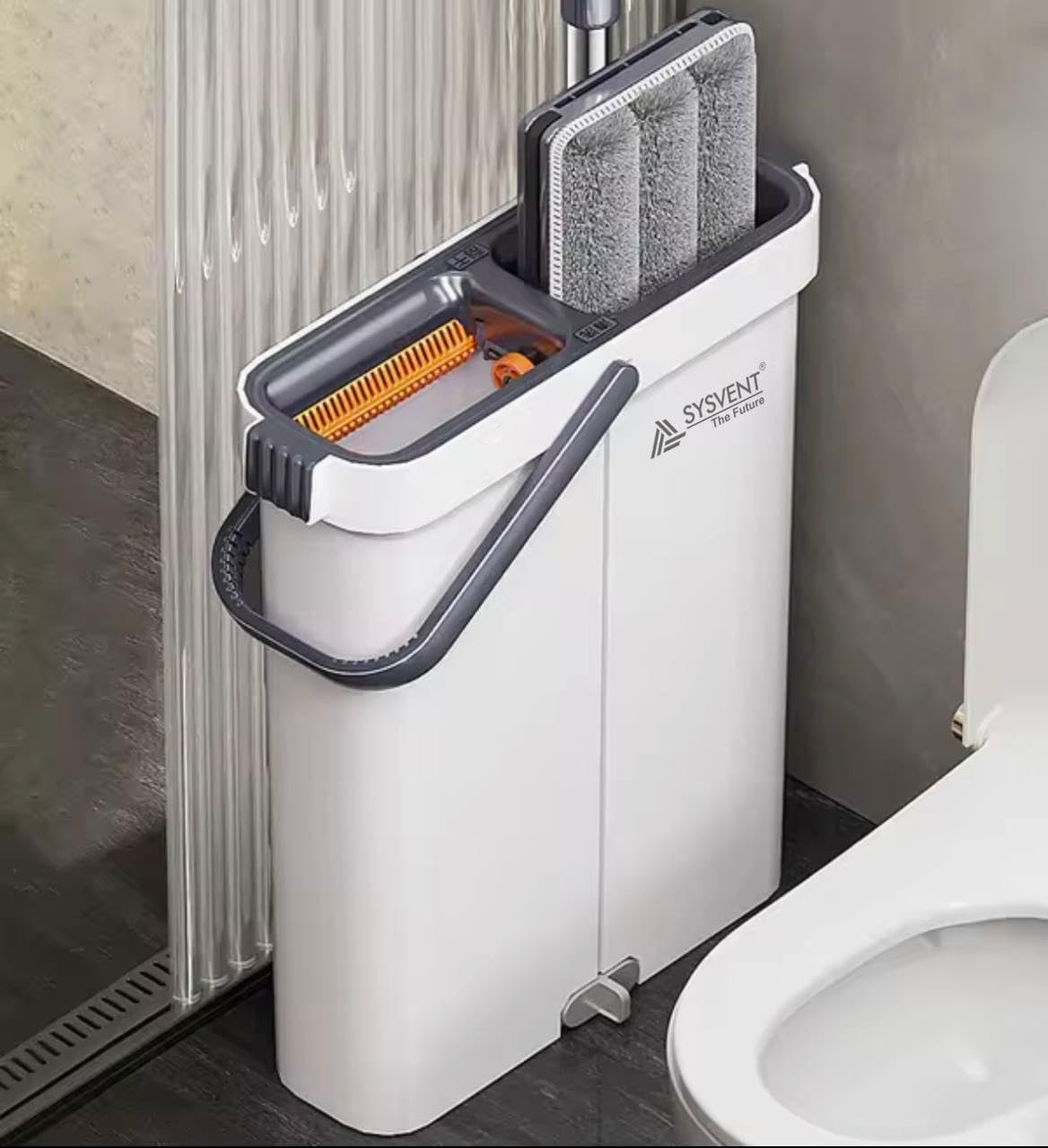 Flat Mop with Bucket | 3 Microfiber Refills | 360° Spin Mop for Home & Office | Wet & Dry Cleaning | Hands-Free Wash & Dry