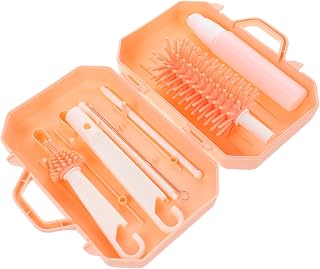 Travel Bottle Cleaning Brush Set with Silicone Brushes, Straw and Nipple Cleaner, Portable Draining Rack for Bottle Feeding on The Go