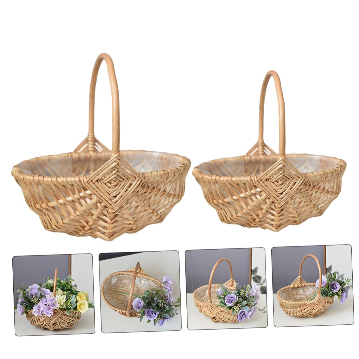 Handgewebte Rattan Körbe Tragbar und Vielseitig 2 Stück in Khaki für Blumen und Kleinteile als Hochzeitsdekoration oder Festbankett Accessoire