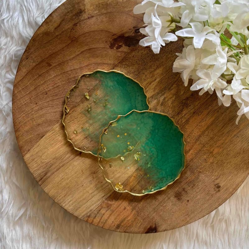 Artlia Handcrafted Geode Coasters for Dining Table Set of 2 (4'' Diameter Ideal for Gifting (Birthdays,Anniversaries,Weddings),Enhancing Home Decor,Gifts,and Special Occasions (Green)