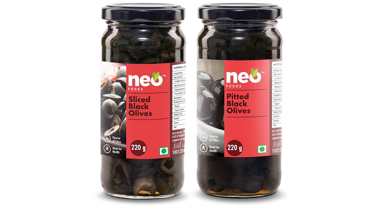 Buy Neo Foods Black Sliced Olives & Neo Foods Pitted Black Olives 220g