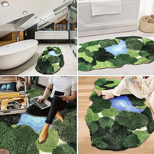 THRILRUG 3D Moss Rug,Shag Carpet Leaf Area Bathroom Rugs Non Slip Bath Mat Tufted Rug,Ultra Soft Washable Children Play Plant Leaves Shaped Kids Pets Floor Mat for Bedroom (52x88 cm) - Image 3