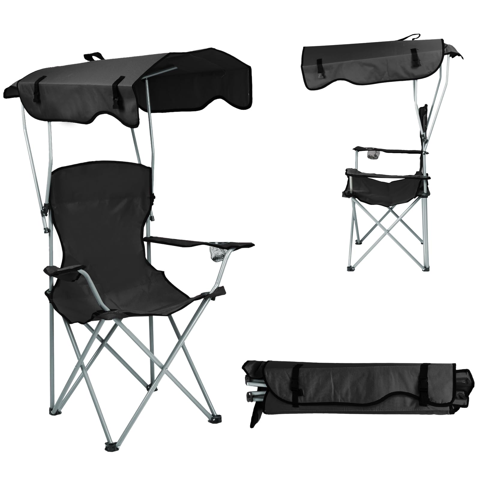 Chaise Pliante Camping Fauteuil Pliable Chaise de Plage Ultra léger avec Porte Gobelet et Sacs de Transport, Parasol, Idéal Voyages, Pêche, Festival, Camping, Plage (Noir)