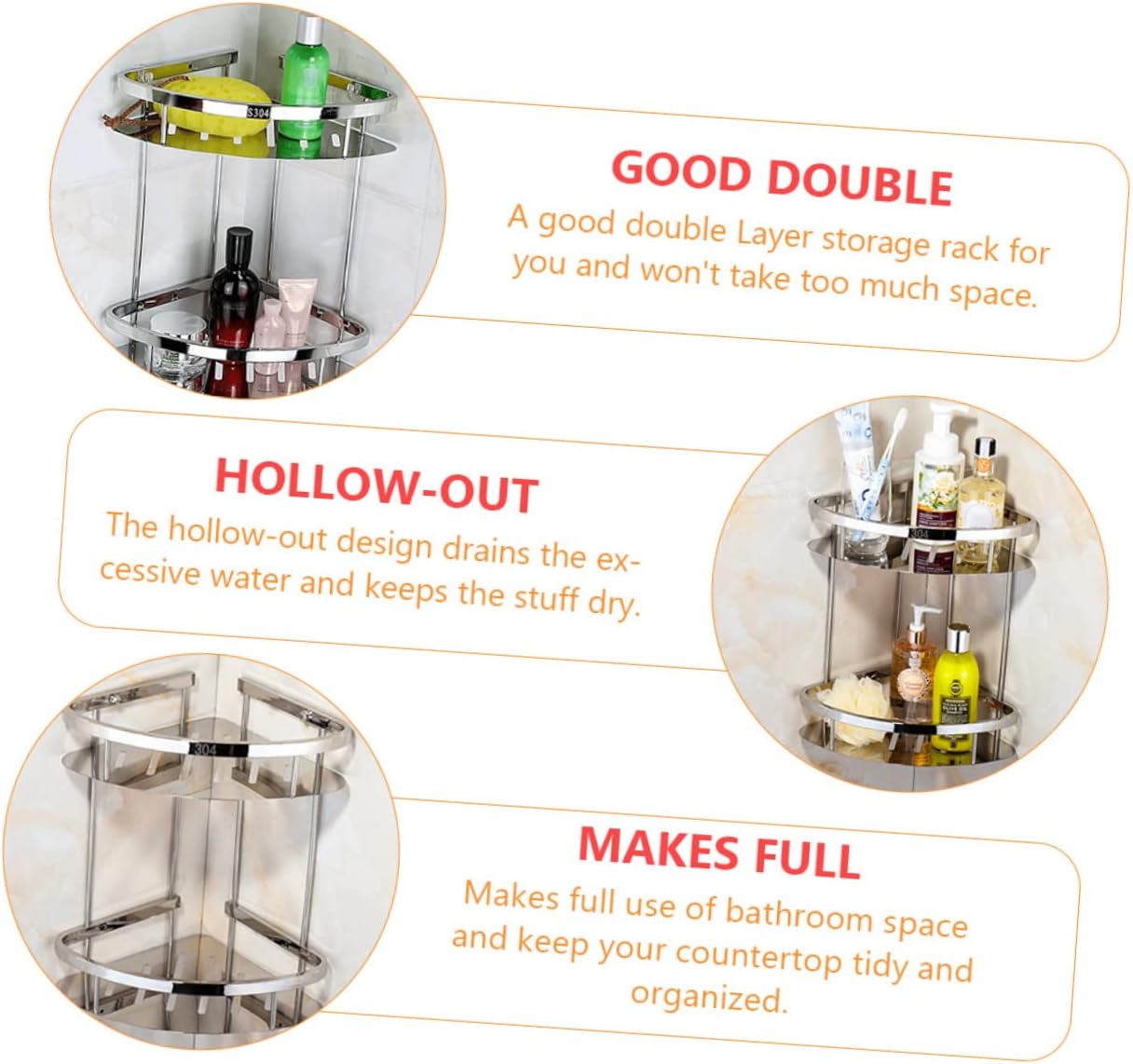 Cabilock Stainless Steel Triangle Double Layer Corner Rack Storage Shelf for Bathroom Design Space Saving Organizer Multifunctional Corner