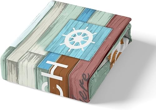 Miniatura 5 de Manfei Sábana bajera ajustable de playa, tamaño individual, juego de ropa de cama de timón de ancla de pulpo, 2 piezas para decoración de habitación