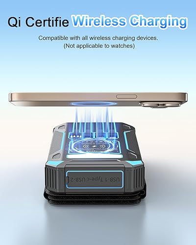 Miniatura 5 de Cargador solar de 49800 mAh, cargador de teléfono portátil inalámbrico integrado, 4 cables y 4 paneles solares, 12 W QC3.0 carga rápida USB-C