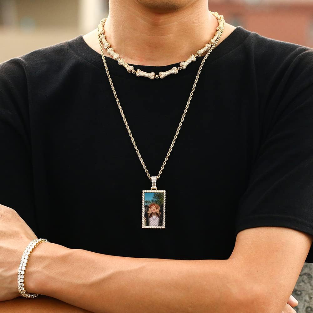 TUHE Custom Picture Necklace Personalized Photo Memorial Necklace For Women Men 18k Gold Plated Rectangle Square Rip Chain Necklace Gifts For Him/Her