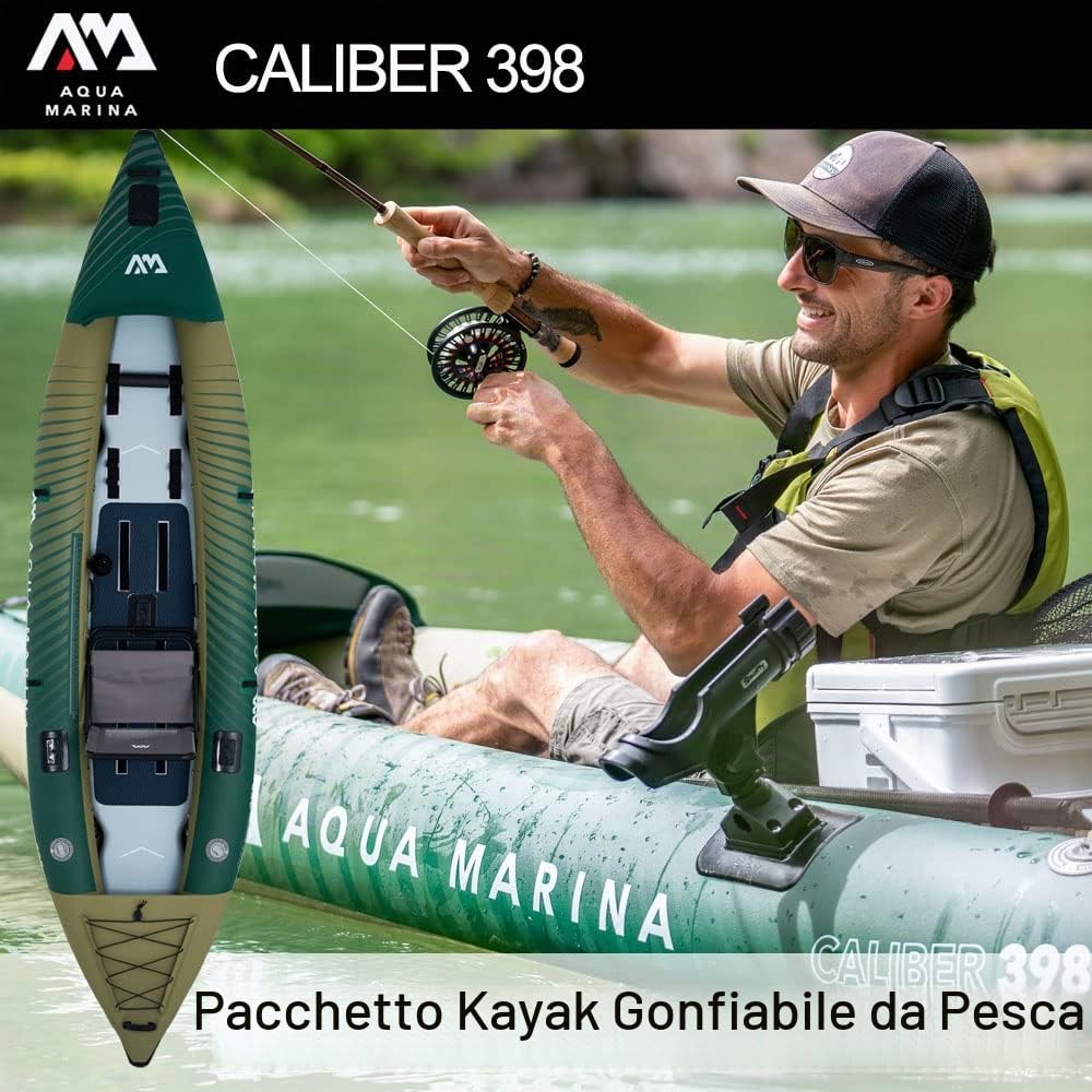 Aqua Marina CALIBER 398 - Kayak Fusion per pesca/pesca, per 1/2 persone, 398 cm, verde