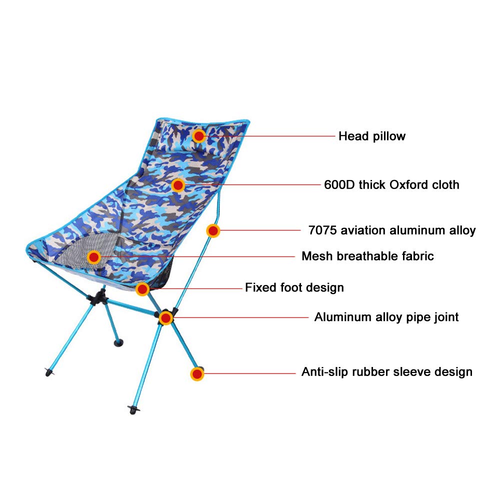 Sillas Plegables portátiles, Silla de Playa Plegable de Camuflaje de aleación de Aluminio, Silla de Ocio para Acampar en la montaña multifunción, Silla Plegable Larga para Relajarse