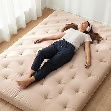 ZonLi Japanese Floor Futon Mattress Full Size 75"x 54", 100% Cotton Cover 2.5 Thicken Tatami Mattress, Foldable Sleeping Pad, Portable Dormitory Tatami MatKhaki