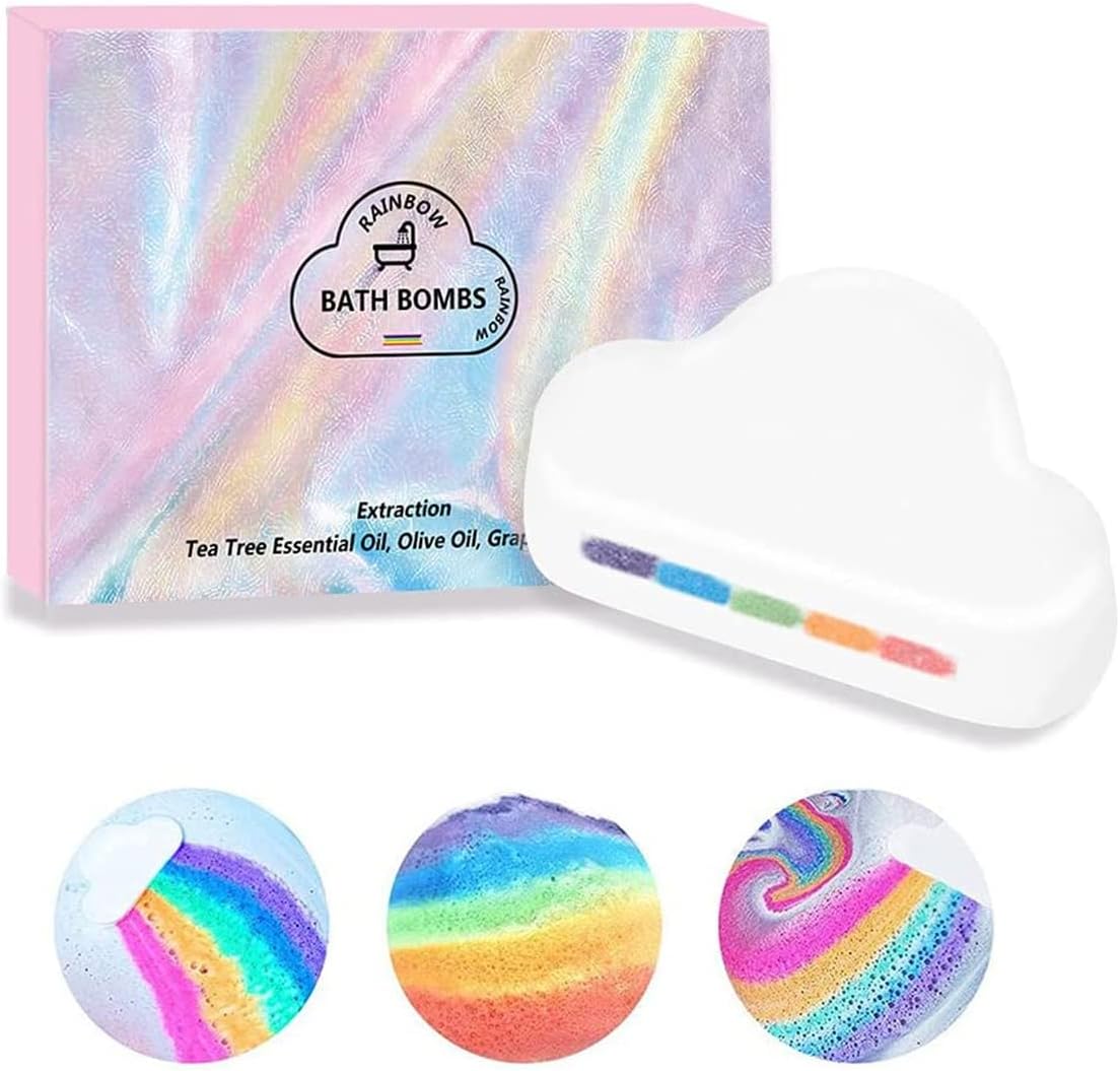 3X-Large Rainbow Bath Bombs Gift Set - Handmade Fizzies for Women 6.5 oz - Perfect for Bubble & Spa Bath- Essential and Fragrance Oils for Moisturizing Dry