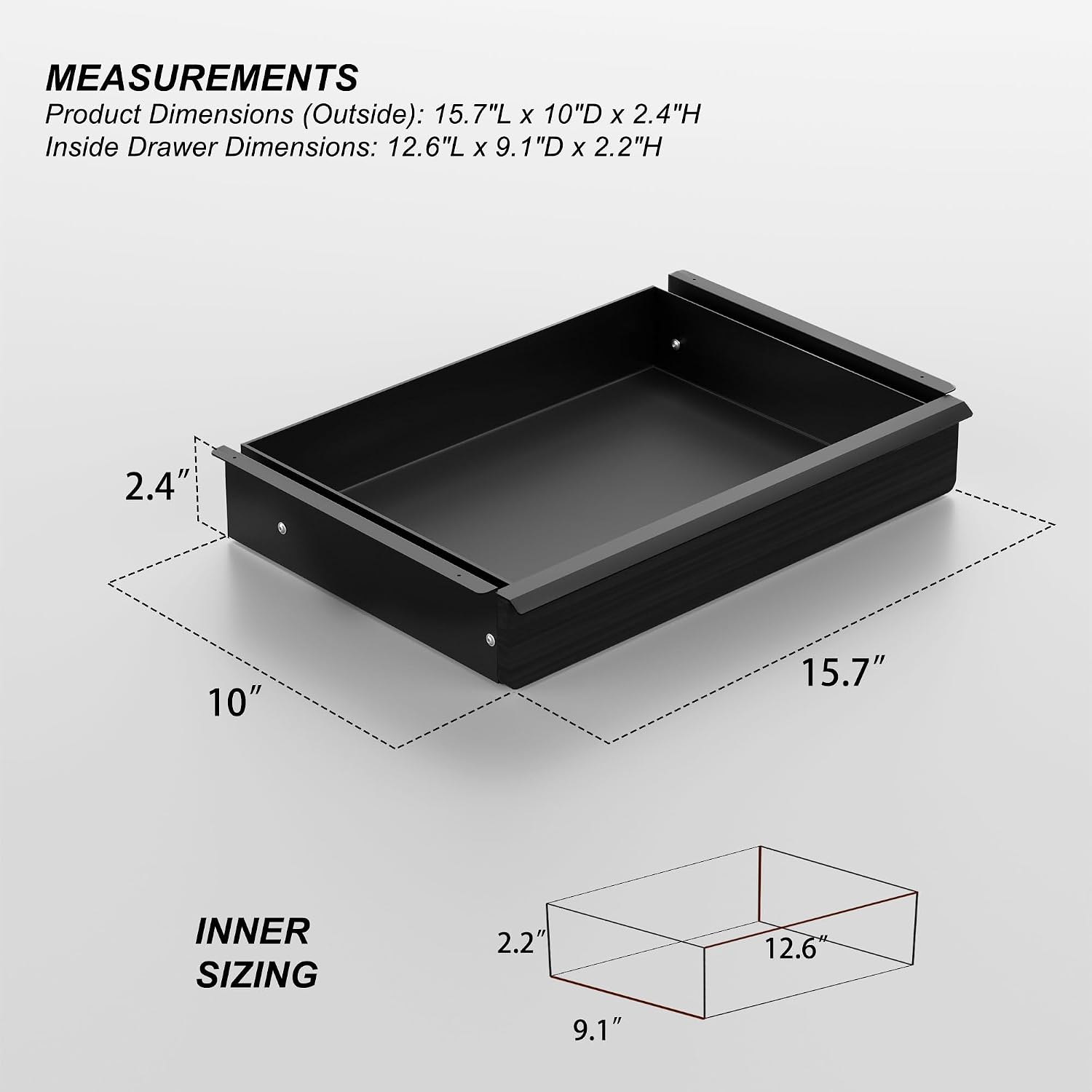 Under Desk Drawer, Black Solid Wood Panel – Sturdy Ball Bearing Slides, Easy Under-Desk Mount, Integrated Handle, Desktop Organizer for Office & Home Workstation image 2