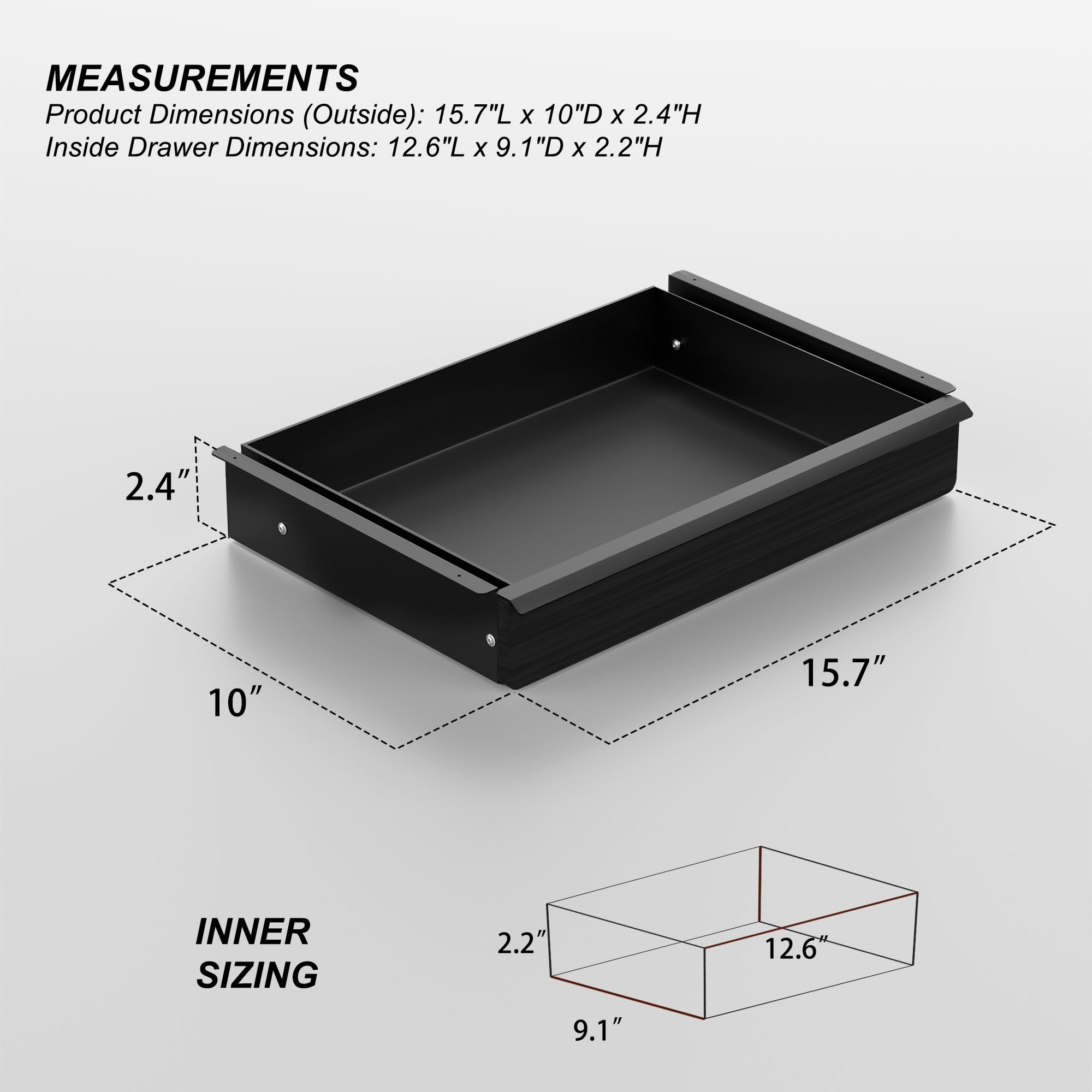 Cassetto sotto la scrivania, pannello in legno massello nero – robuste guide con cuscinetti a sfera, facile montaggio sotto la scrivania, maniglia integrata, organizer da scrivania per ufficio