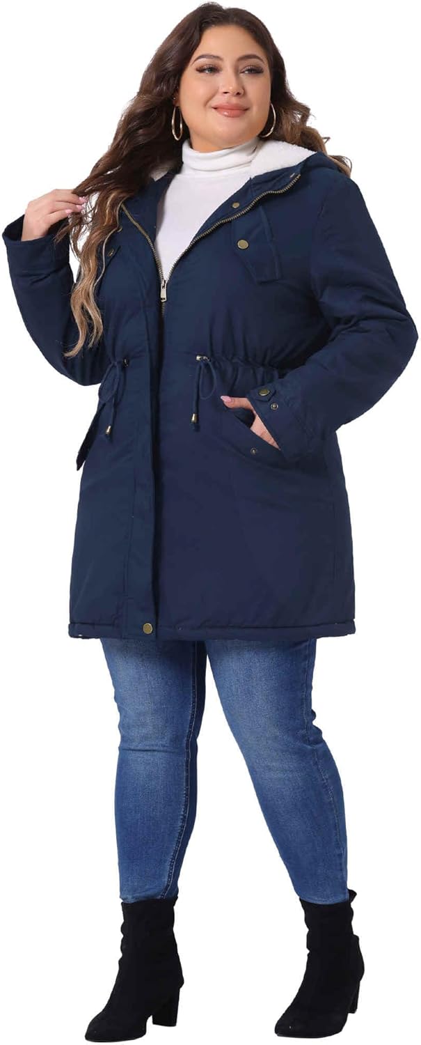 Agnes Orinda Women's Plus Size Parkas Jackets Faux Fur Lined Long Coats Casual Anorak Coat Outwear with Hood