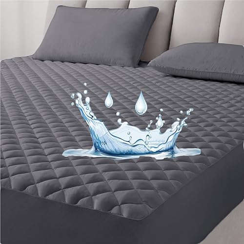 CJJ-Home Protector de colchón de tamaño matrimonial 100 impermeable acolchado para cama equipado con bolsillo profundo de hasta 30 pulgadas de